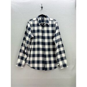 Theory Mens Blue White Check Flannel Long Sleeve Button Up Shirt Size Large